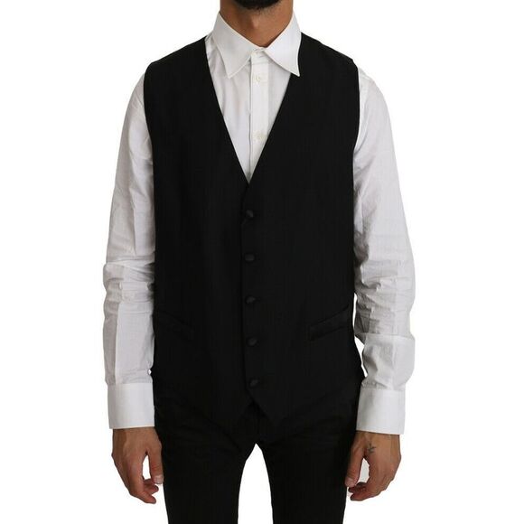 Dolce & Gabbana Black Solid Wool Silk Men's Vest